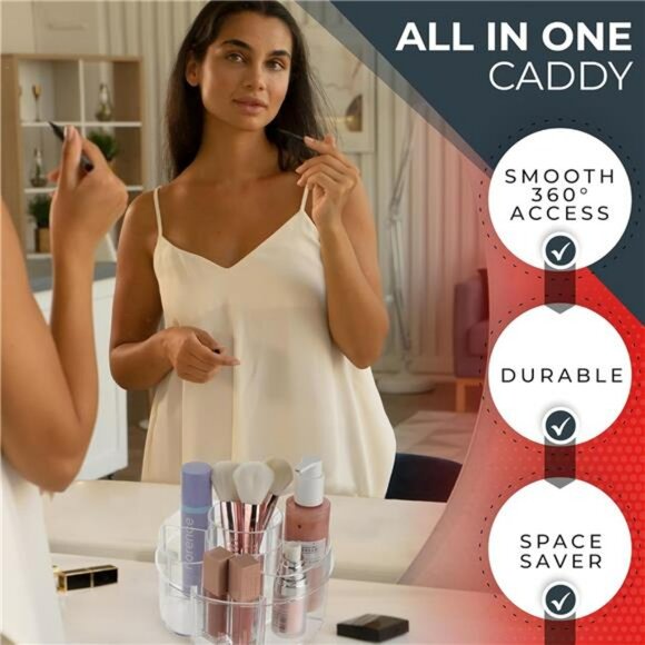 Clear Rotating Makeup Organizer Small 360 Spinning Cosmetic Storage Vanity Caddy - Picture 6 of 7